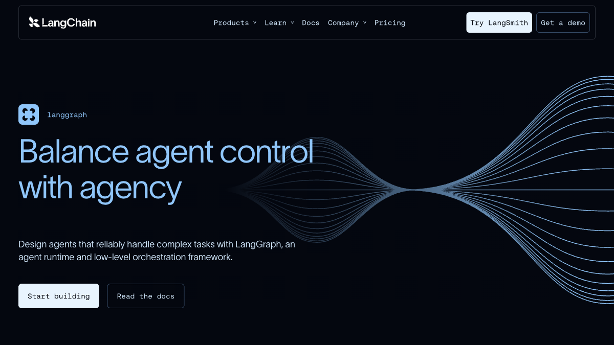 LangGraph homepage by LangChain showing agent runtime and orchestration framework for AI agent development services