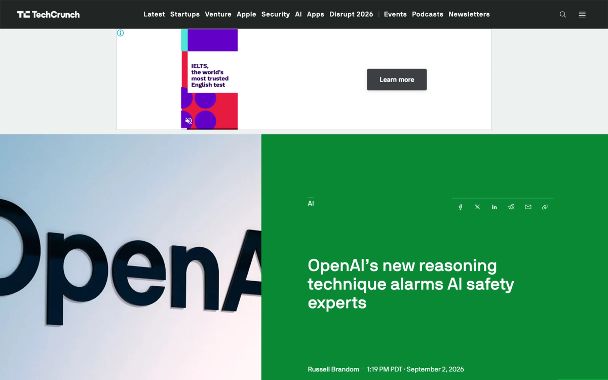 TechCrunch article by Russell Brandom on recurrent depth alarming AI safety experts, September 2 2026