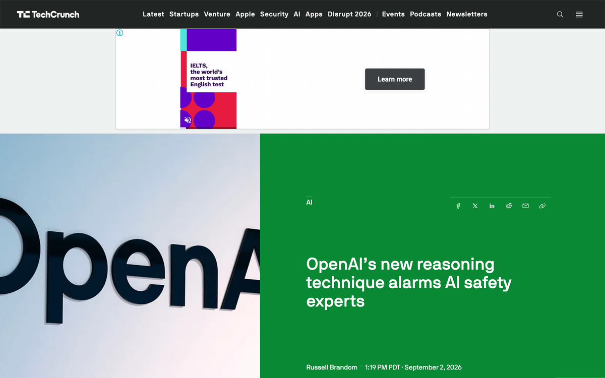TechCrunch article by Russell Brandom on recurrent depth alarming AI safety experts, September 2 2026