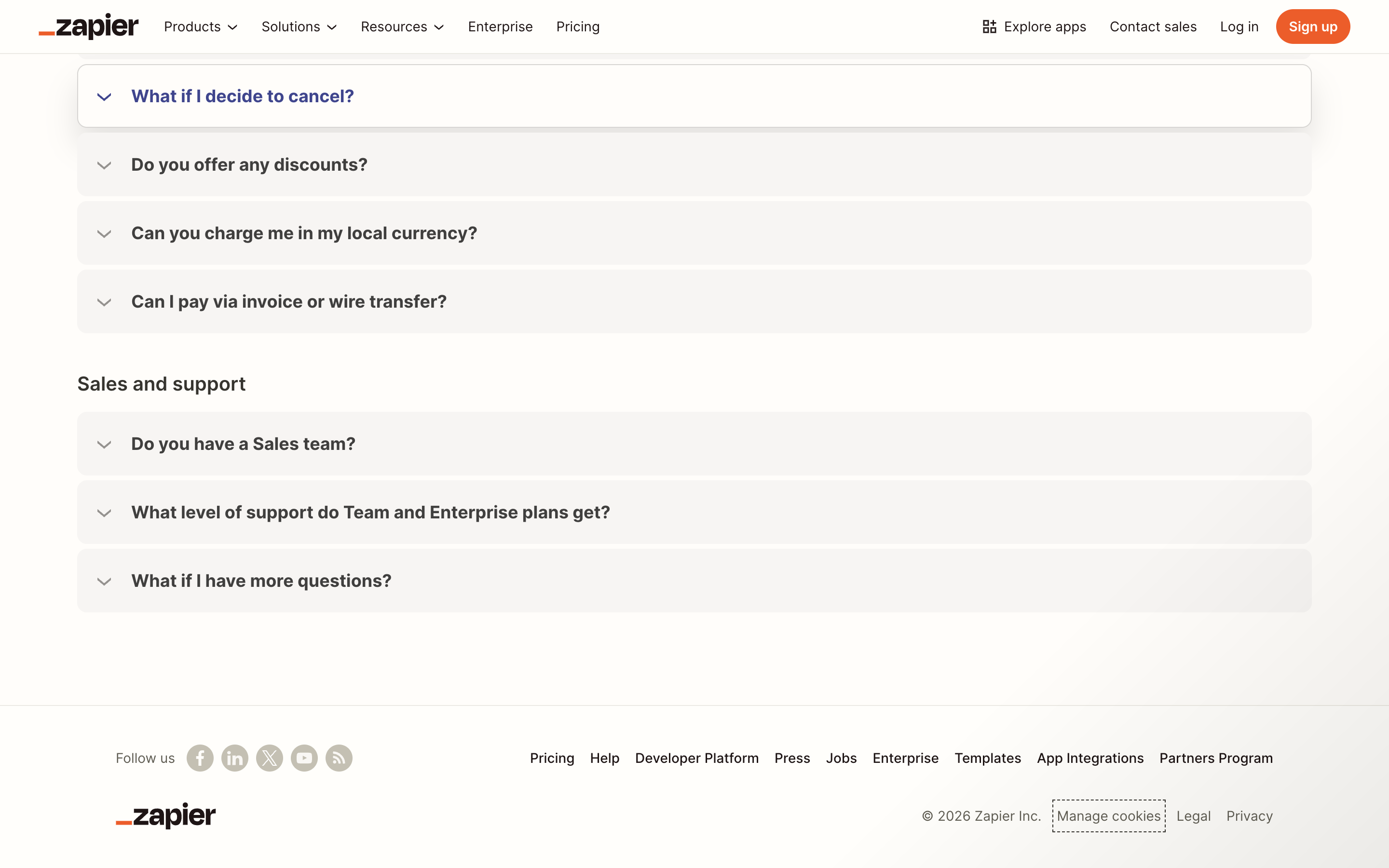 Zapier pricing page showing monthly subscription plans from free tier to professional and team plans for workflow automation