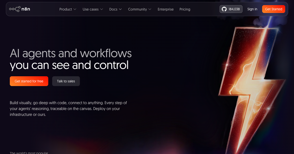 n8n homepage showing the visual workflow automation platform used by AI automation consultants to build client workflows