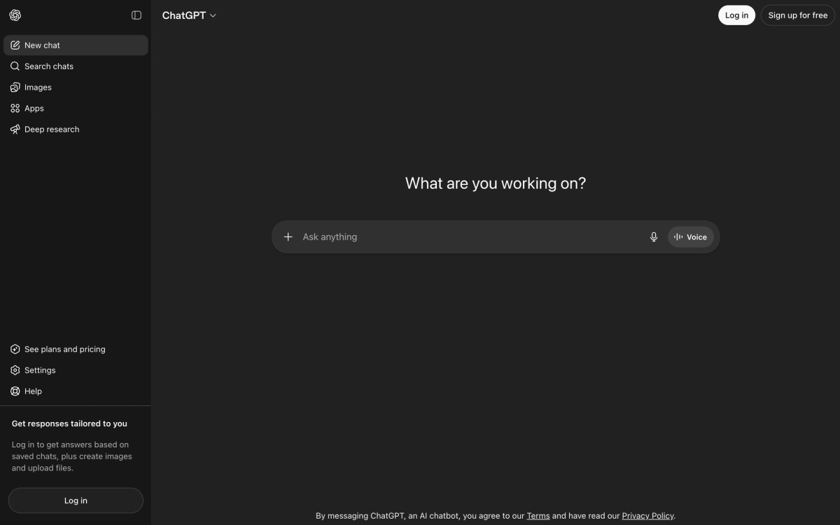 ChatGPT homepage showing the generative AI prompt box that defines the category