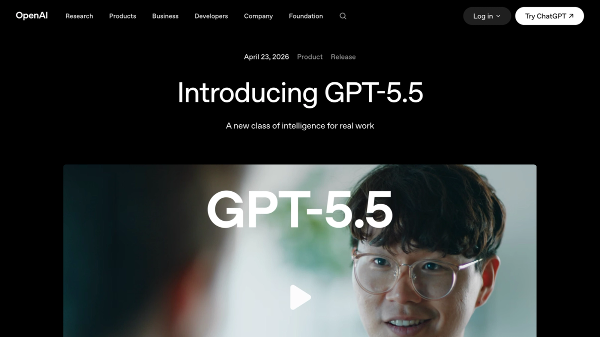 OpenAI GPT-5.5 launch page showing the new default model for ChatGPT