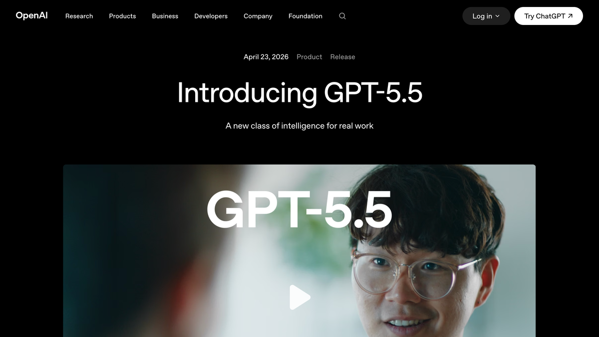 OpenAI GPT-5.5 launch page showing the new default model for ChatGPT