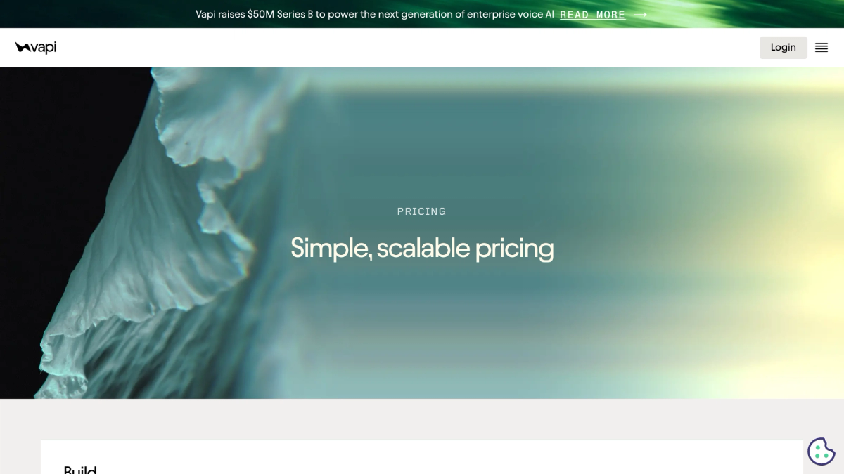 Vapi pricing page headline reading Simple, scalable pricing above the Build and Scale tier comparison