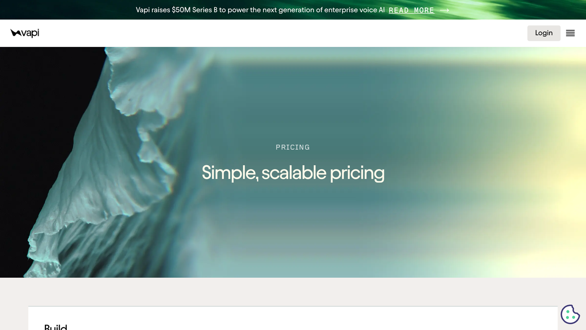Vapi pricing page headline reading Simple, scalable pricing above the Build and Scale tier comparison