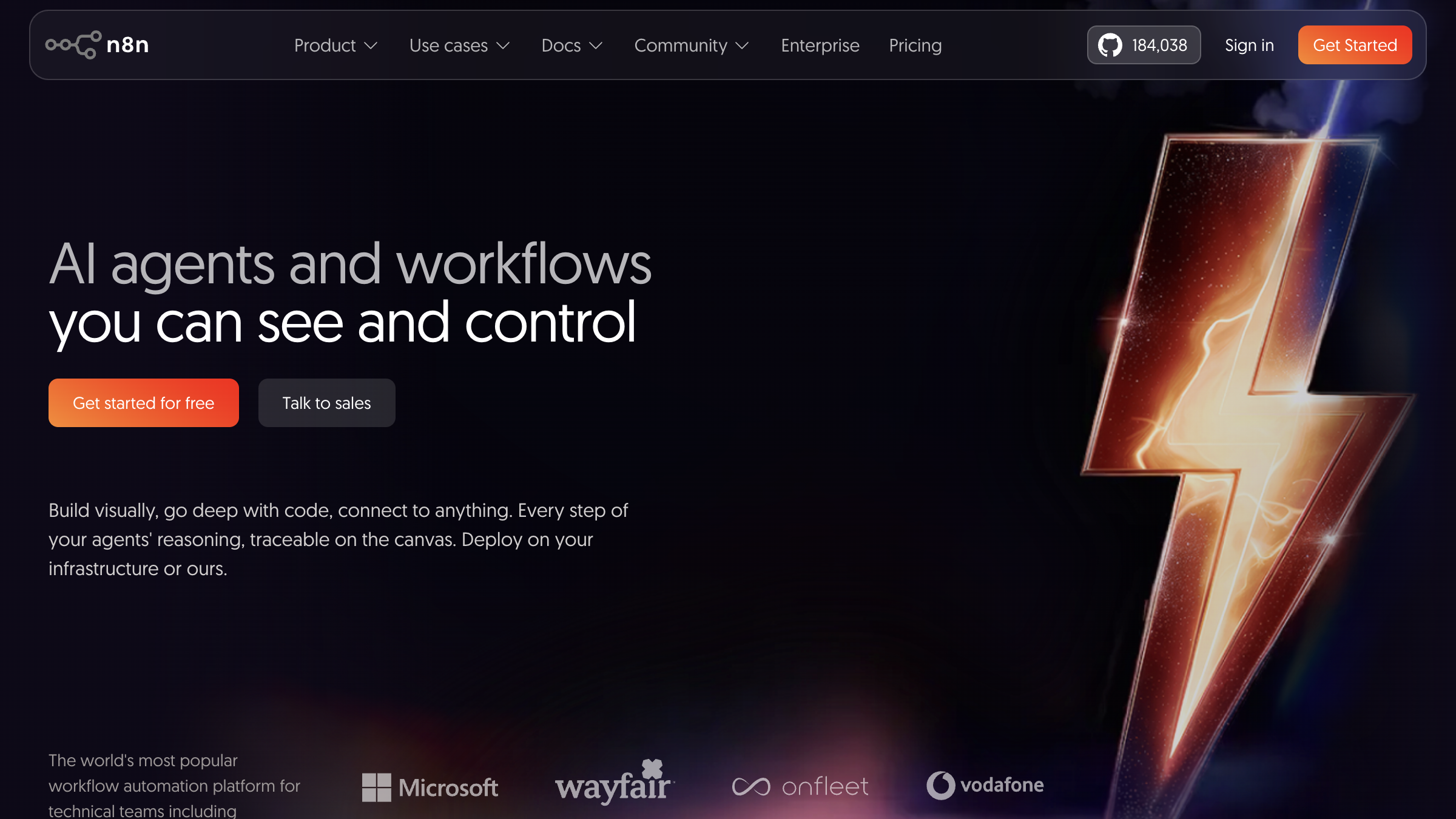 n8n homepage showing the open source workflow automation platform used for building production AI automation systems