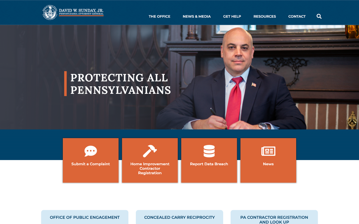 Pennsylvania Attorney General office homepage
