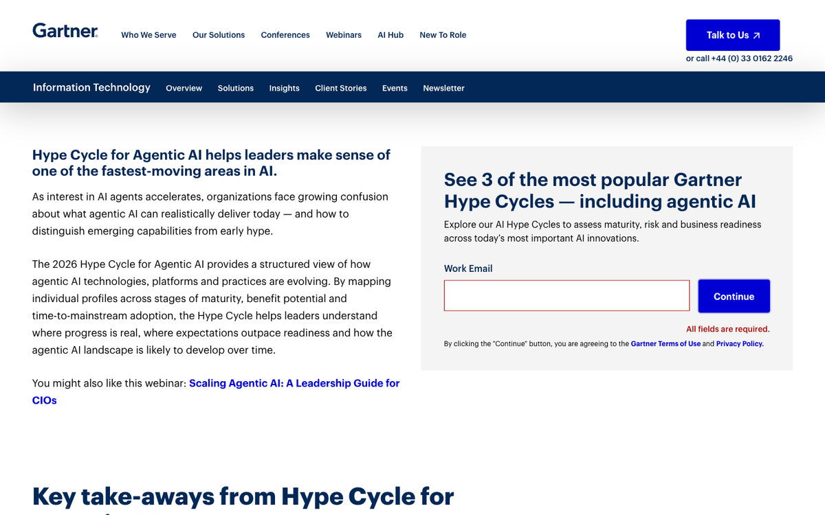 Gartner Hype Cycle for Agentic AI showing the 2026 maturity assessment