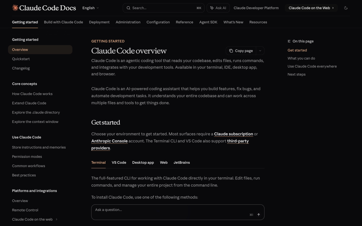 Claude Code documentation showing an agent that plans, executes, and verifies multi-step coding tasks
