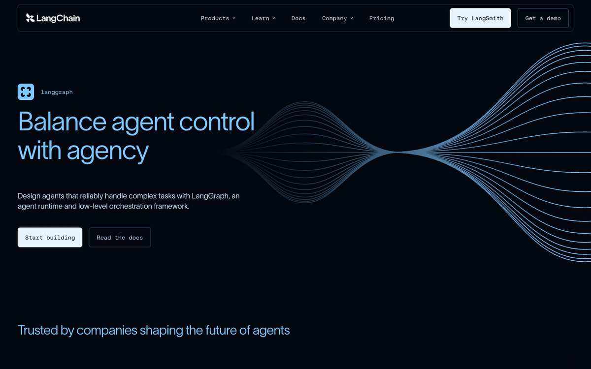 LangGraph homepage by LangChain showing the production agent framework used to build stateful AI workflows