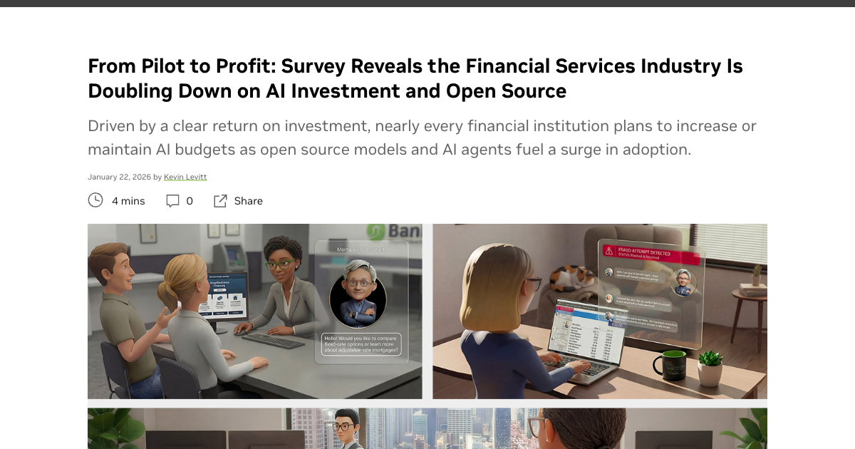 NVIDIA 2026 State of AI in Financial Services survey blog post showing 89% of firms reporting increased revenue and decreased costs from AI