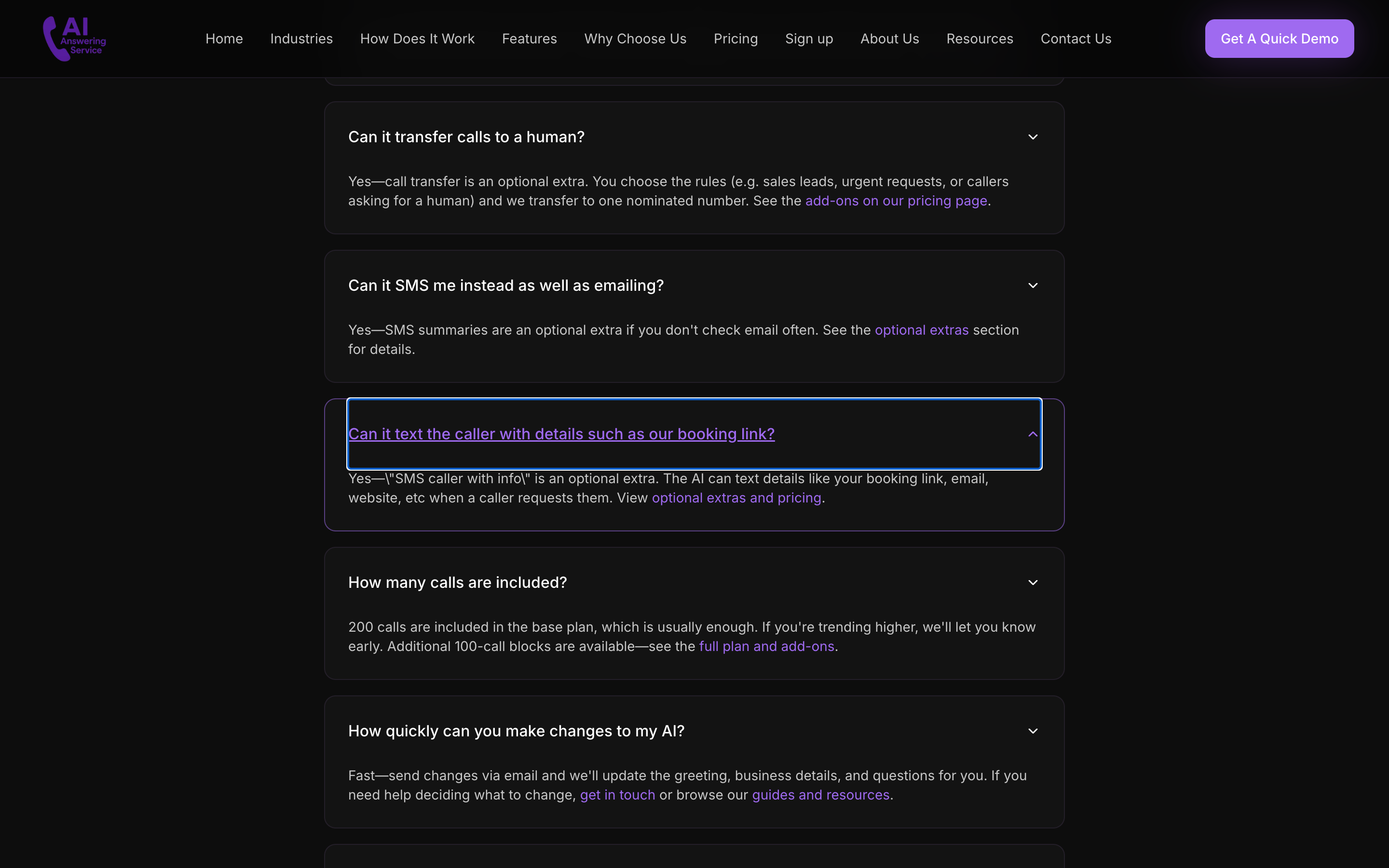 AI Answering Service Australia homepage showing 24/7 AI receptionist plans for Australian small businesses