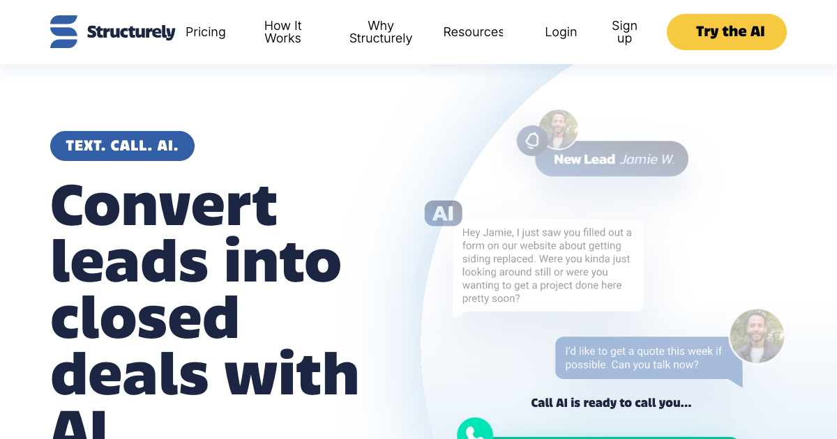 Structurely AI real estate lead nurturing platform showing Aisa Holmes conversational AI chatbot for agents