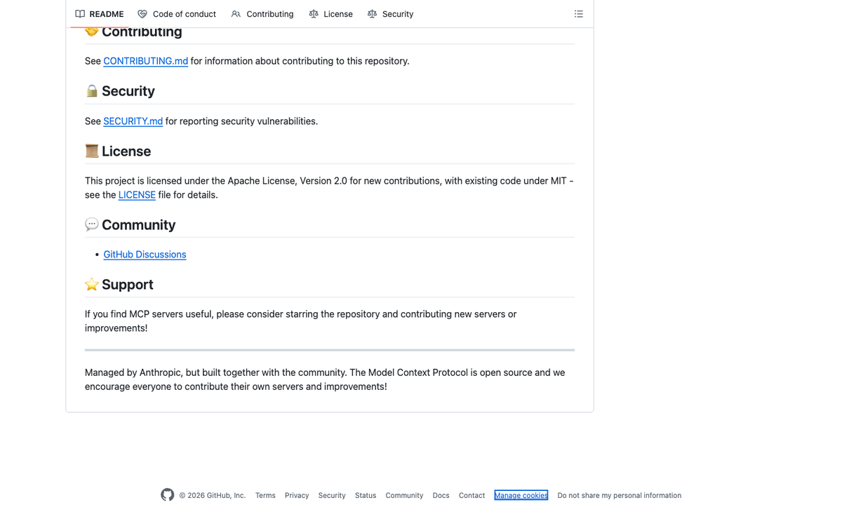 GitHub repo for modelcontextprotocol/servers showing the official Model Context Protocol server registry