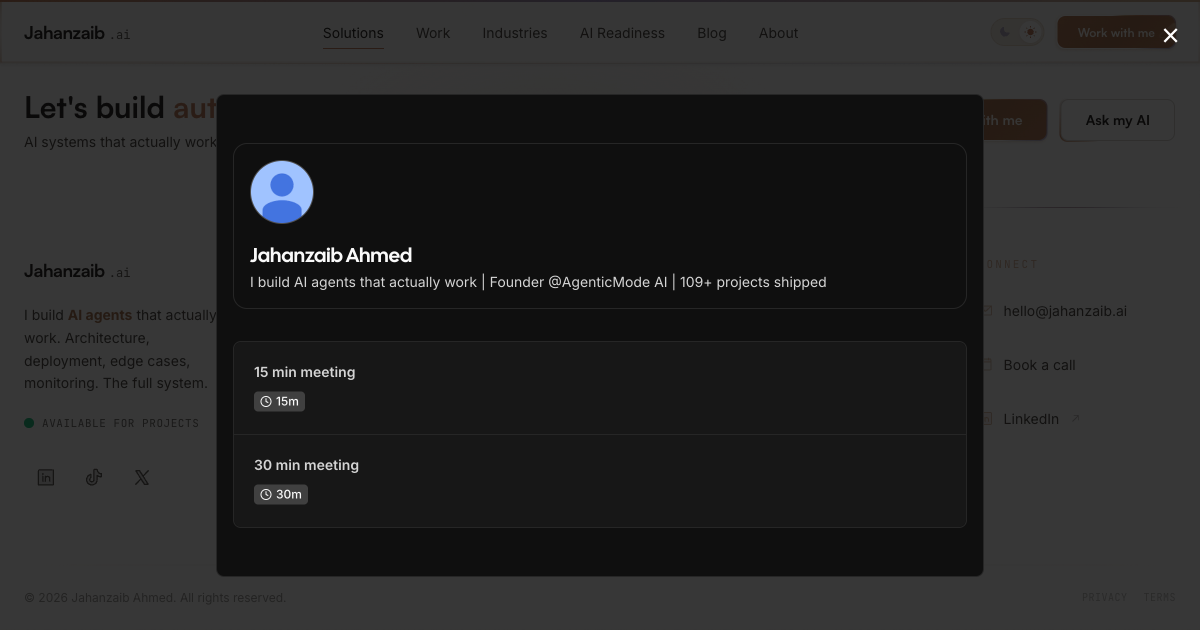 Jahanzaib Ahmed AI automation consulting packages page showing service packages for small business AI automation