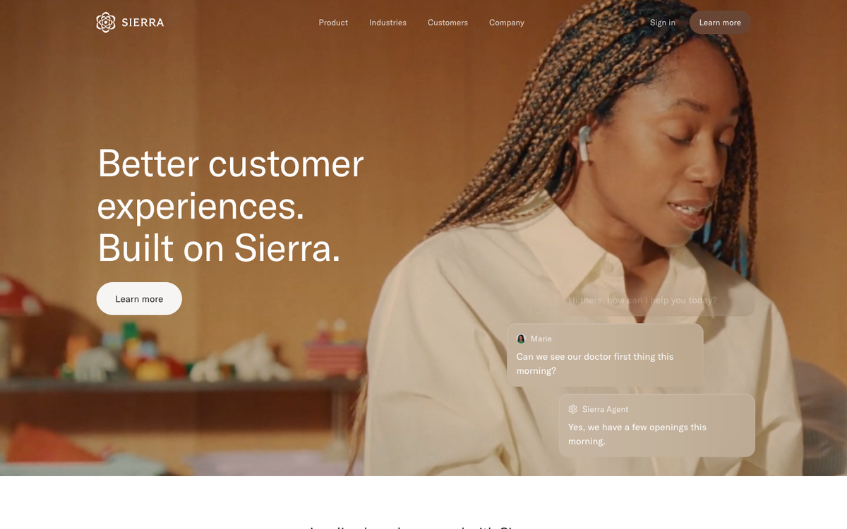 Sierra AI agent platform homepage for enterprise customer experience