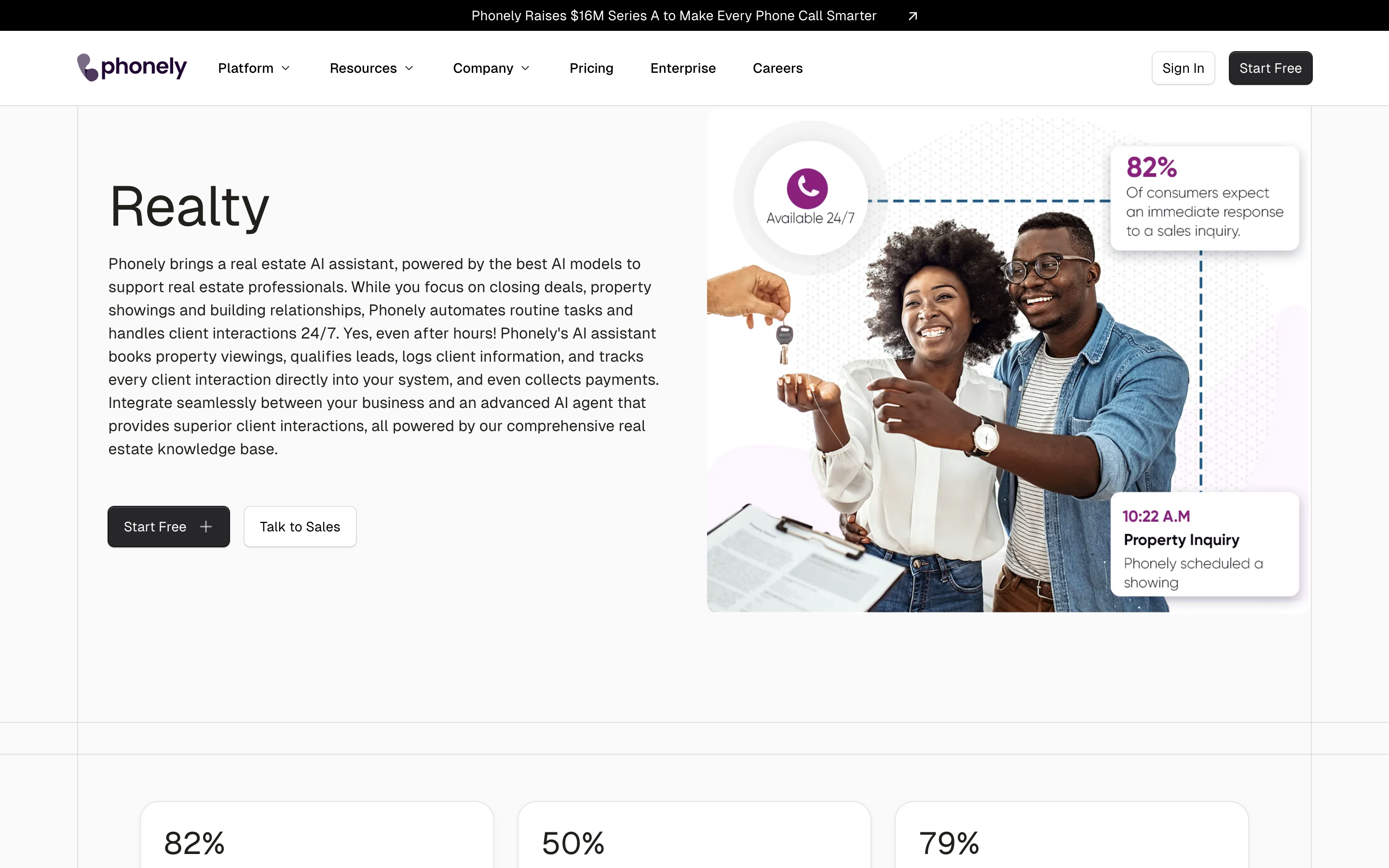 Phonely AI answering service for real estate agents showing 24/7 lead response and appointment booking for property inquiries