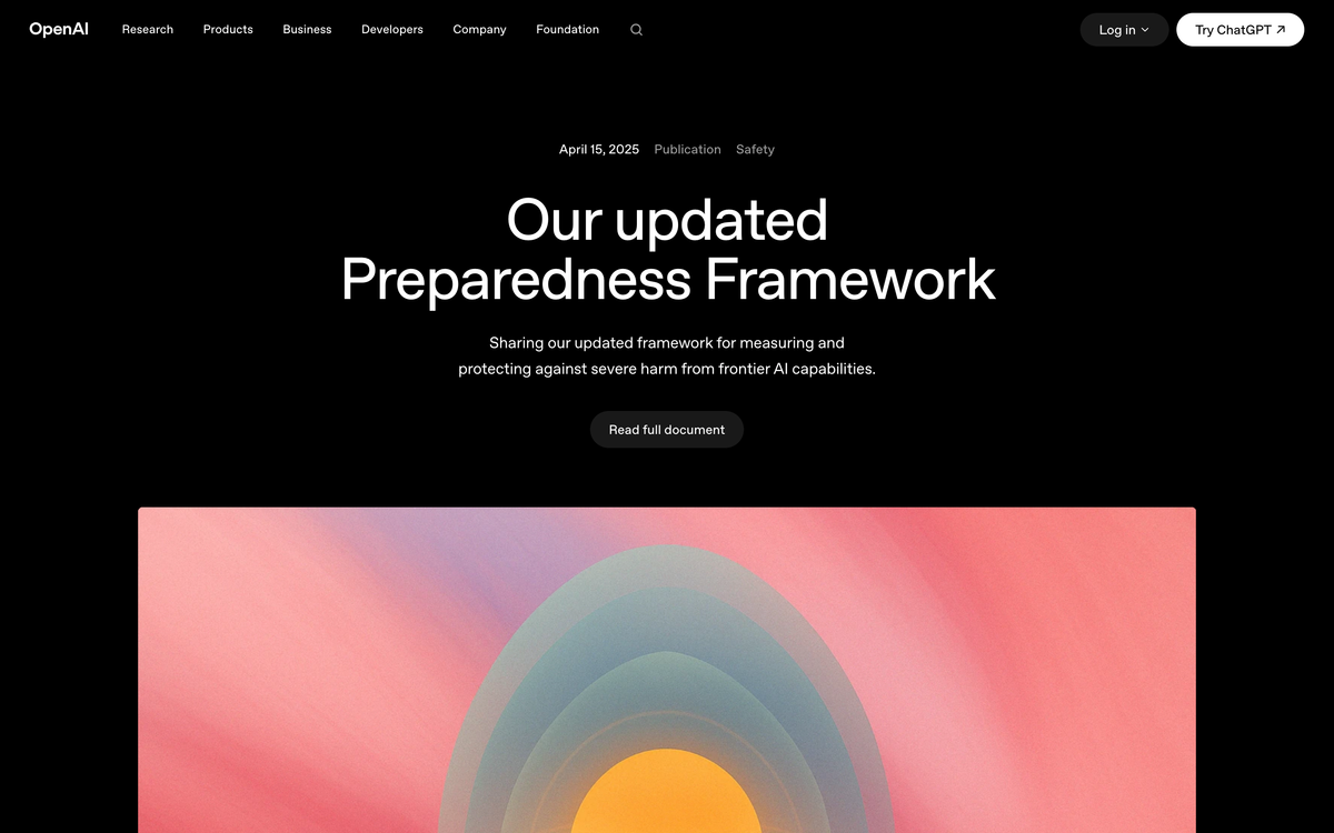 OpenAI's updated Preparedness Framework page, the document that defines the Critical capability threshold Astra triggered