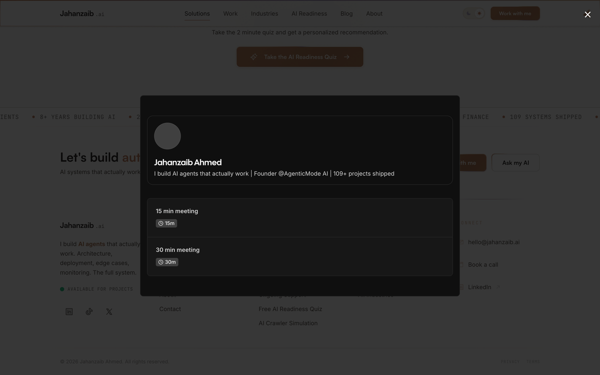 Jahanzaib.ai solutions page showing AI automation service packages for small business including Operations Autopilot pricing and deliverables