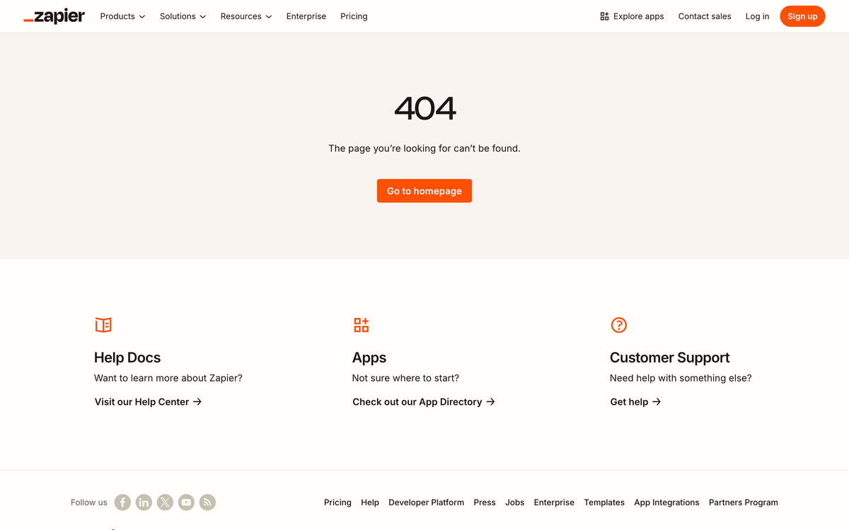 Zapier small business automation page showing pre-built workflow templates for small business use cases like lead routing and customer follow-up