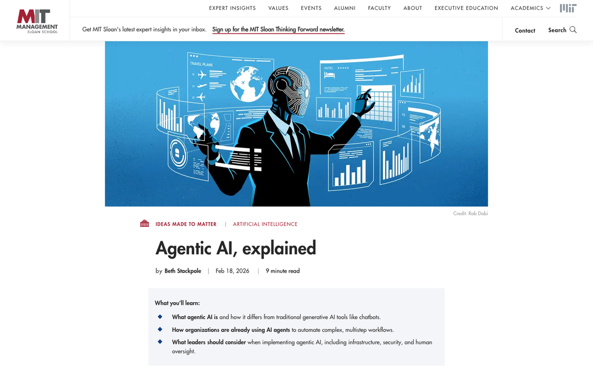 MIT Sloan ideas made to matter article explaining what agentic AI is and how it differs from earlier generative AI systems