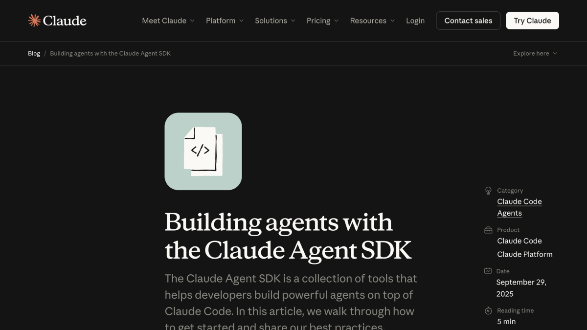 Anthropic engineering page on building agents with the Claude Agent SDK