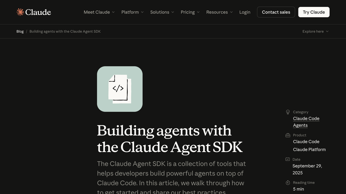 Anthropic engineering page on building agents with the Claude Agent SDK