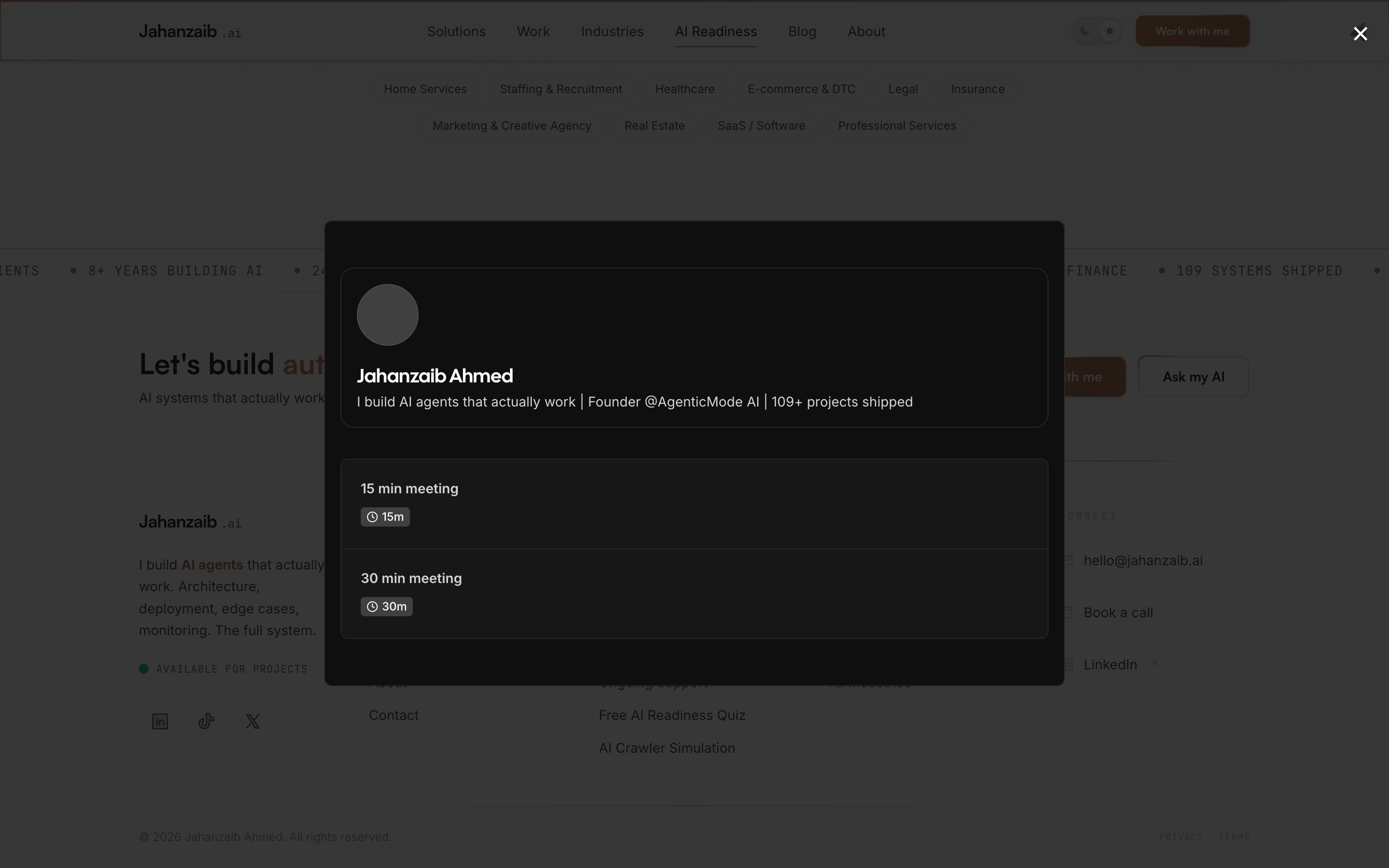 jahanzaib.ai AI Readiness Assessment quiz page that helps small business owners identify their best automation starting point