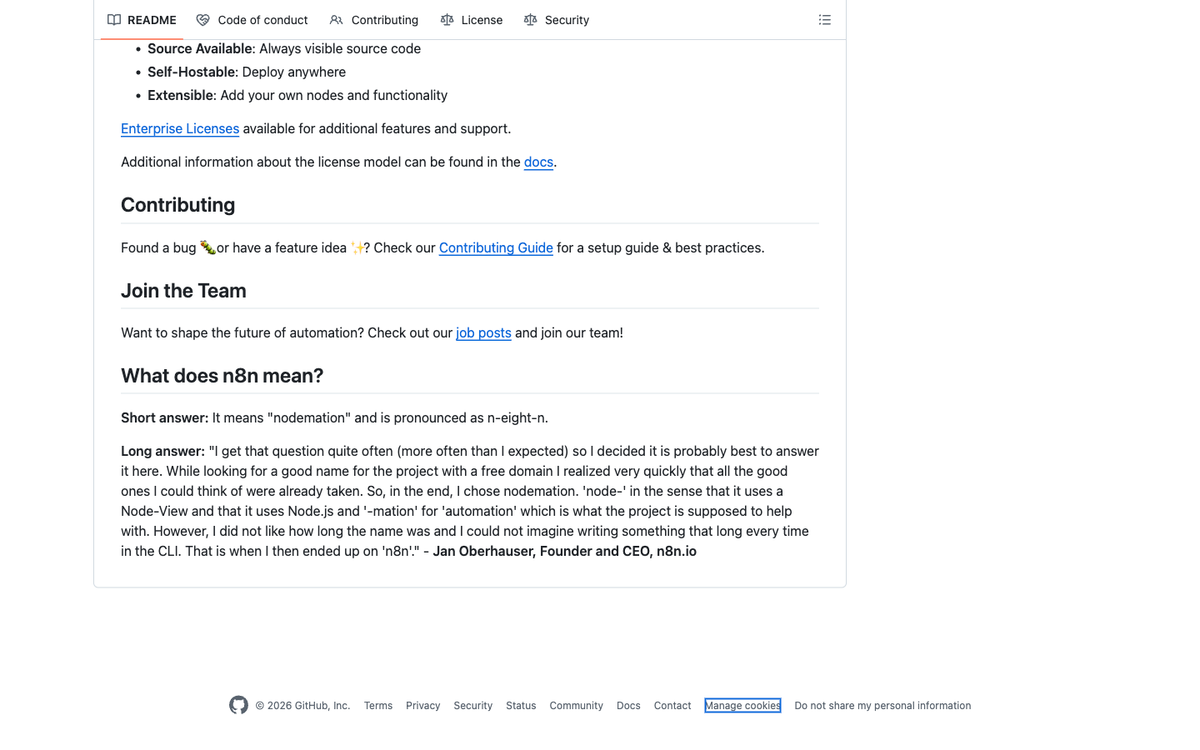 n8n GitHub repository showing 185k+ stars and Apache 2.0 fair-code license in 2026