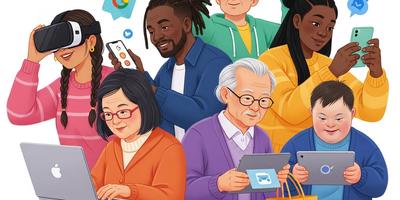 google all in, un grupo diverso de personas consume productos digitales