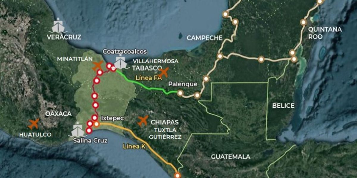 Mapa de México en el corredor interoceanico