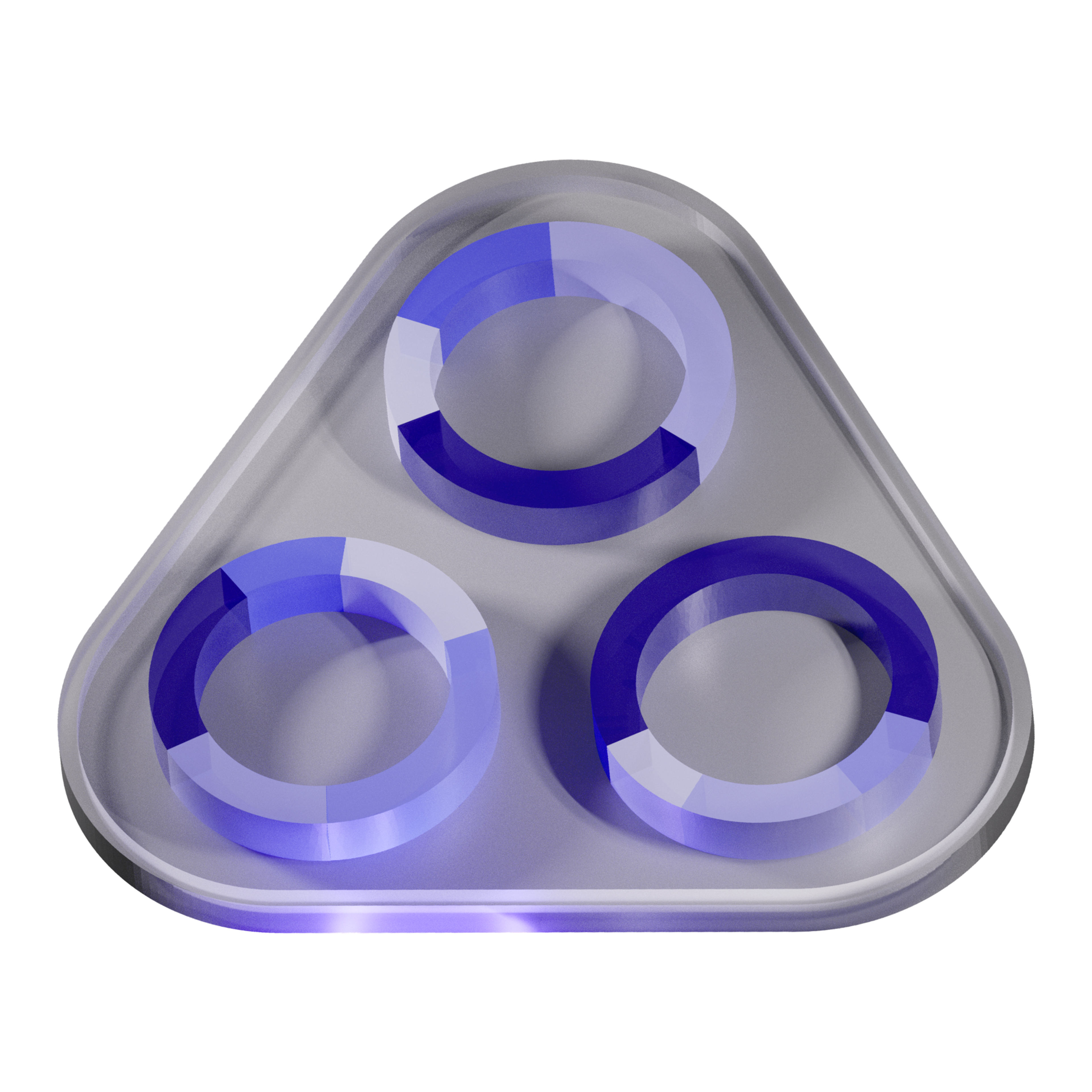 Three distinct 3D rings on a glass triangular base, symbolizing the customizable nature of Models.