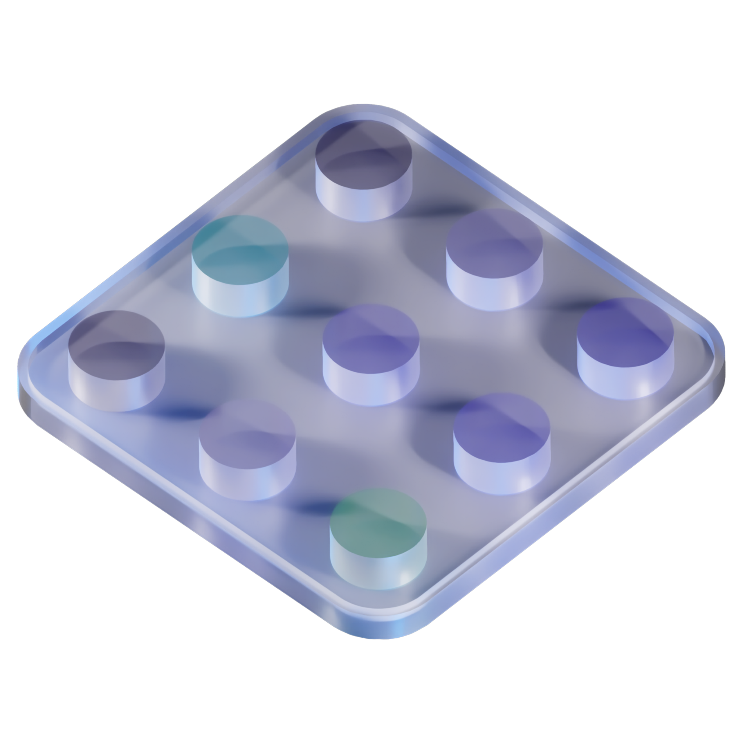 Three distinct 3D rings on a glass triangular base, symbolizing the customizable nature of direct indexing SMAs