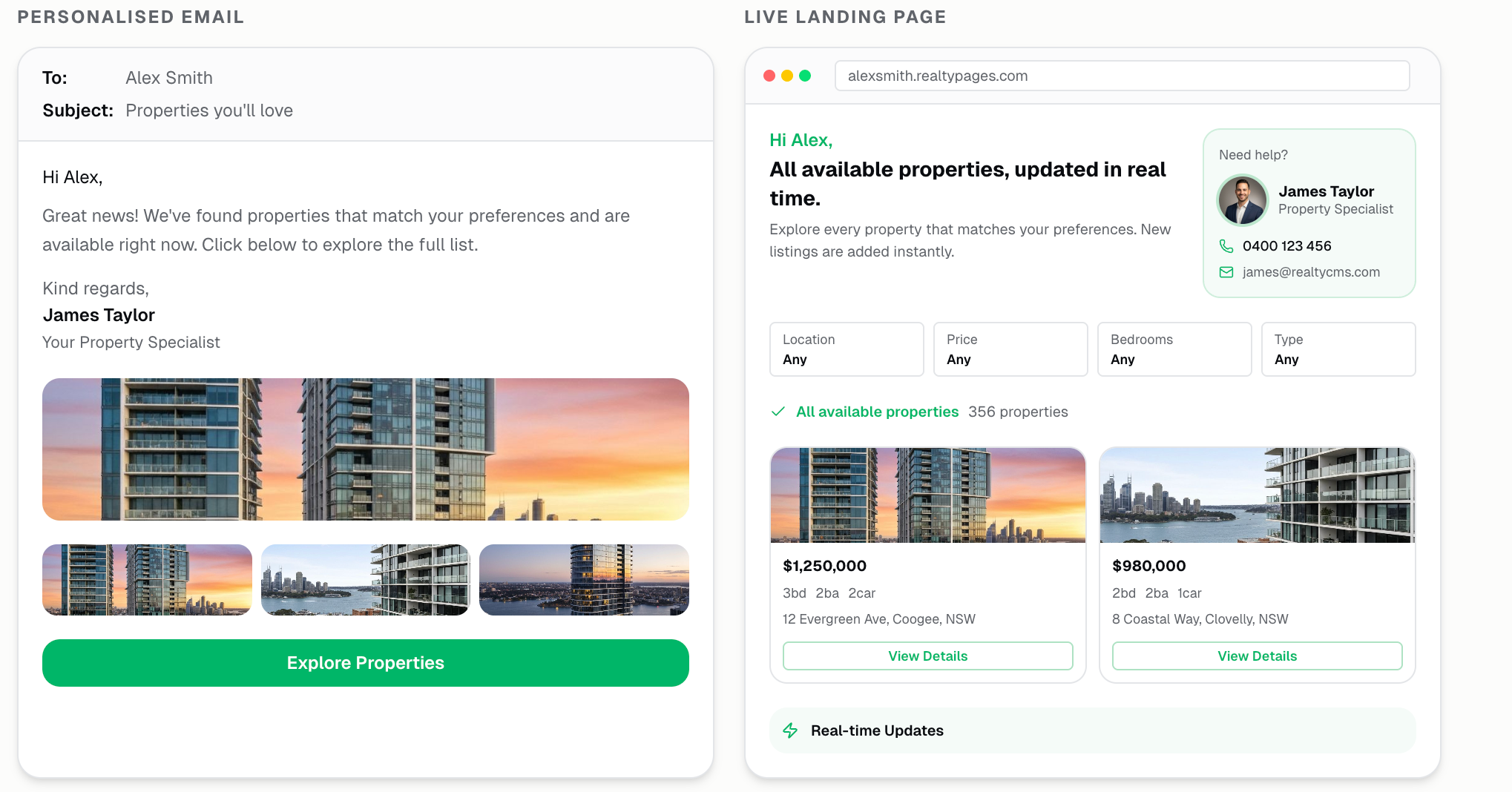 personalised email and landing page