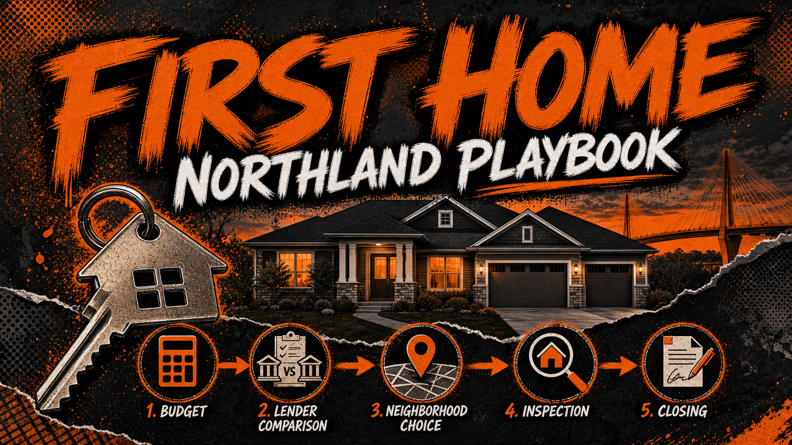 First-time home buyer Northland playbook covering budget, lender, neighborhood, inspection and closing