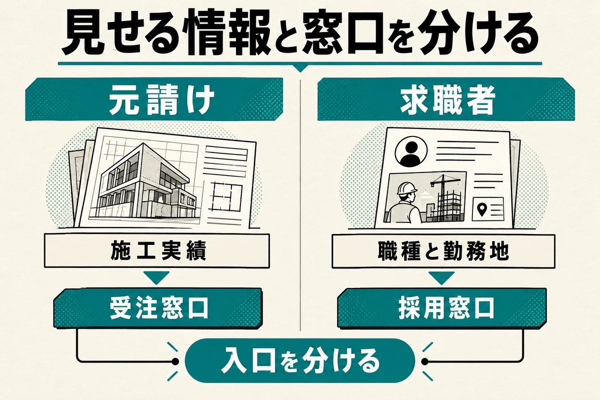 元請けは施工実績から受注窓口へ 求職者は職種と勤務地から採用窓口へ