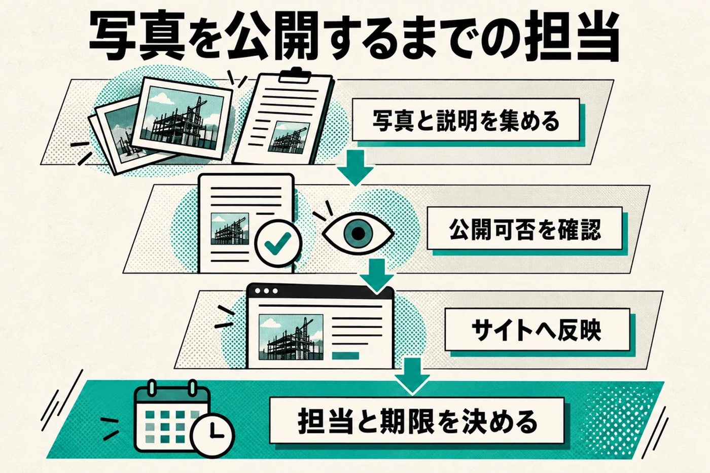 写真と説明を集め 公開可否を確認してサイトへ反映する