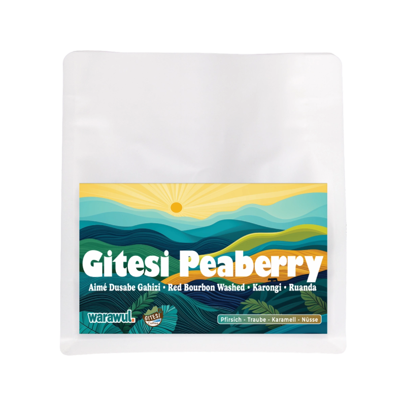 A bag of Gitesi Peaberry coffee