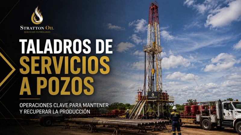 Taladro de servicios a pozos durante una operación de workover en una locación petrolera terrestre.