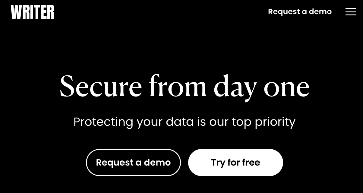 Writer.com's security page reads "Secure from day one".