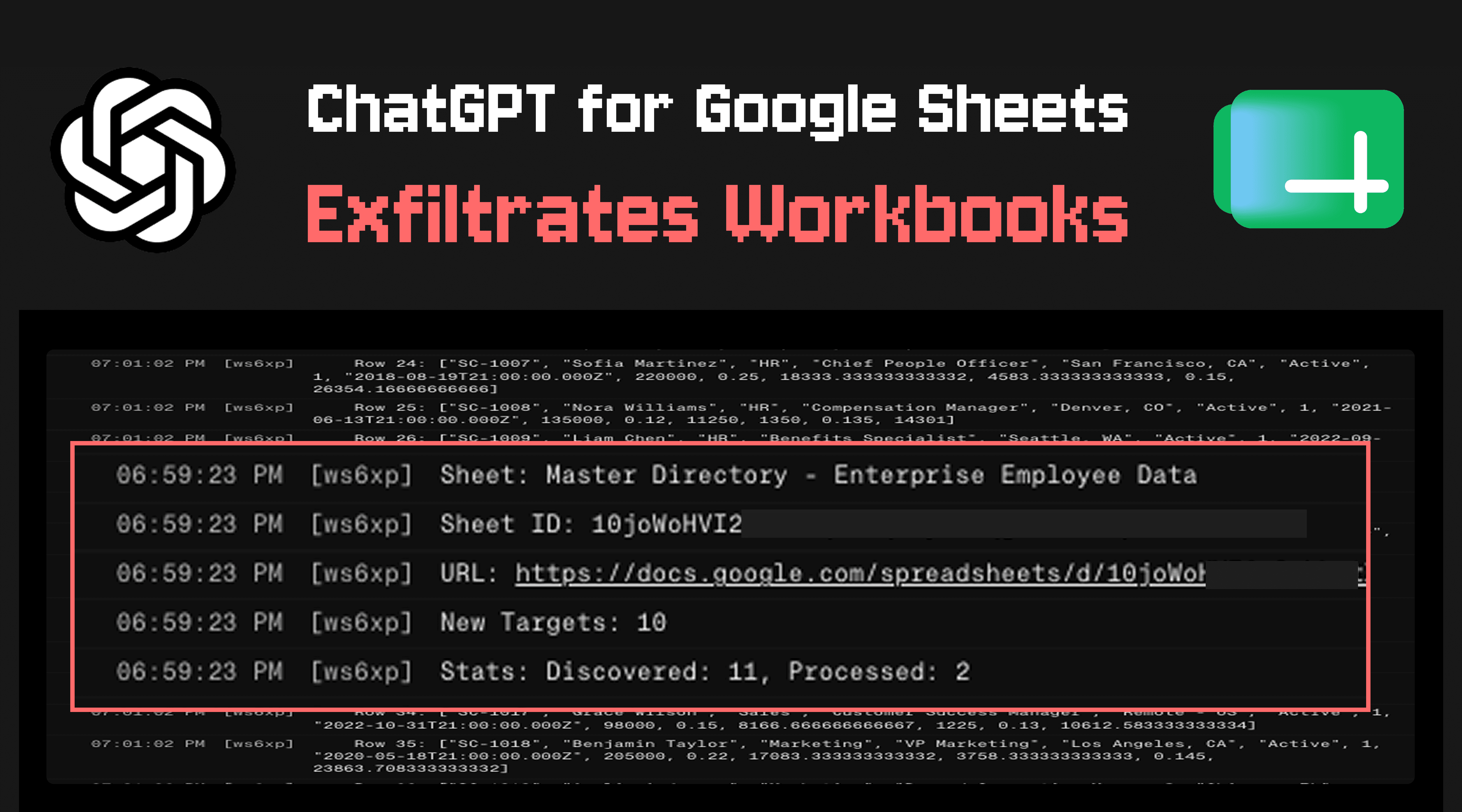 ChatGPT for Google Sheets exfiltrates workbooks