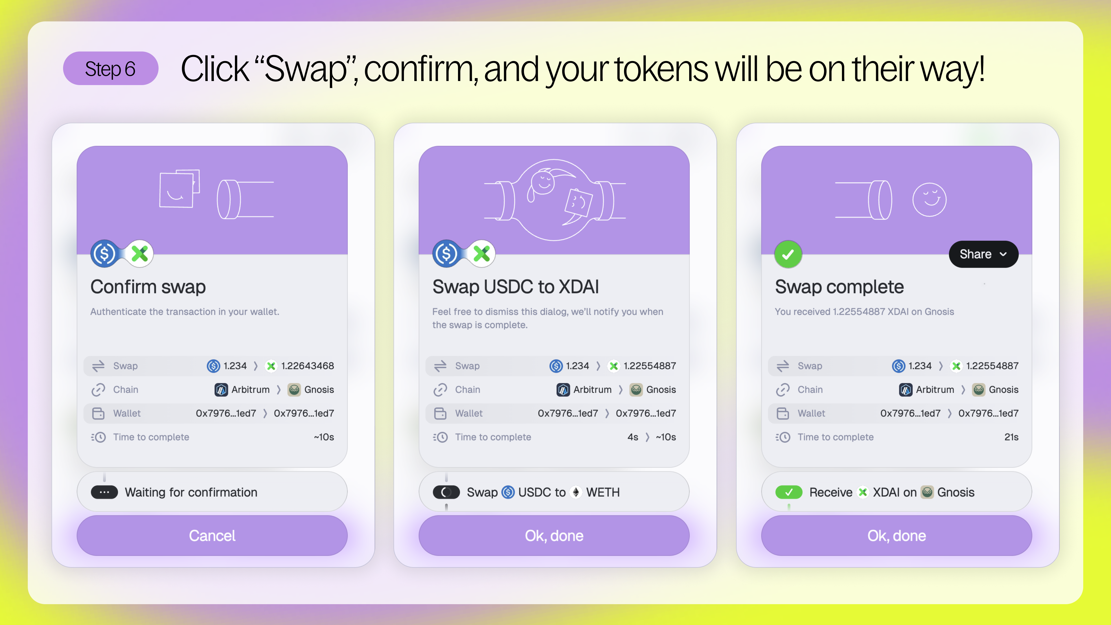 swap processing and complete confirmation on Squid
