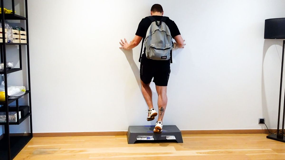 Single-Leg Calf Raise on Step With Weight