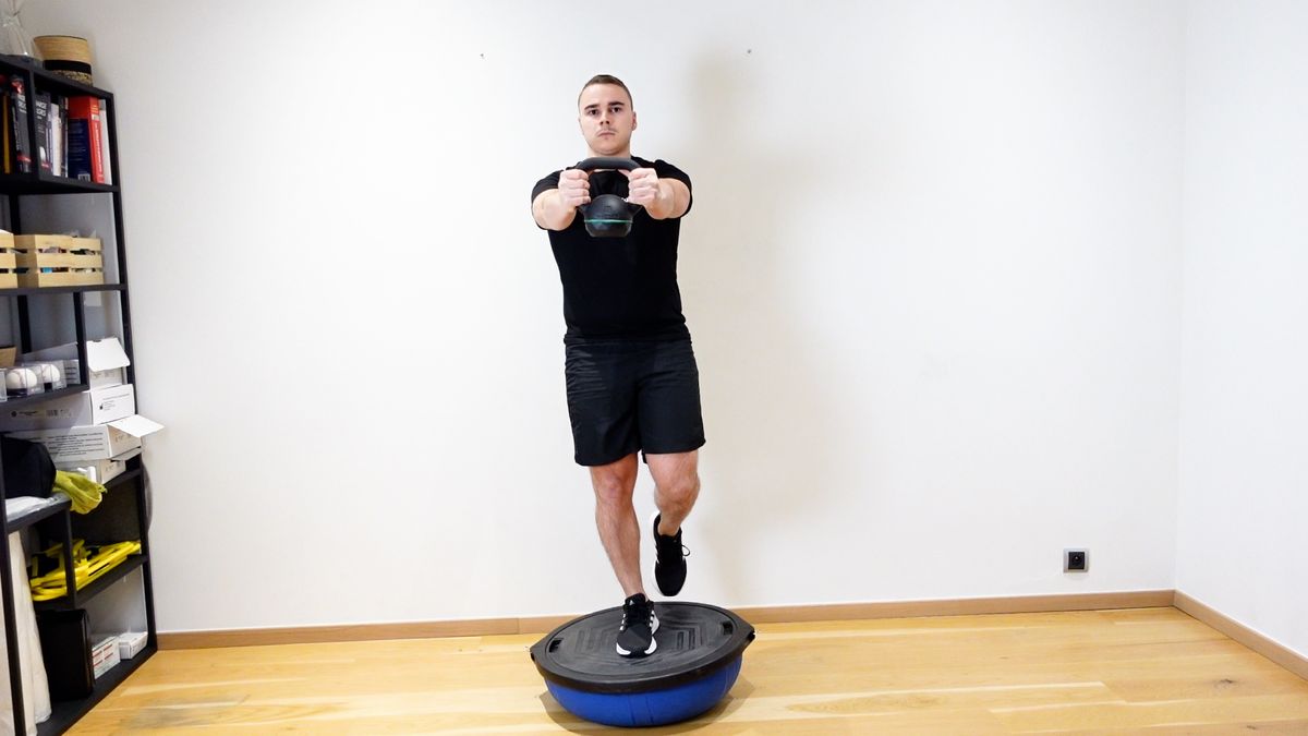 Single-Leg Stabilization on Bosu With Kettlebell