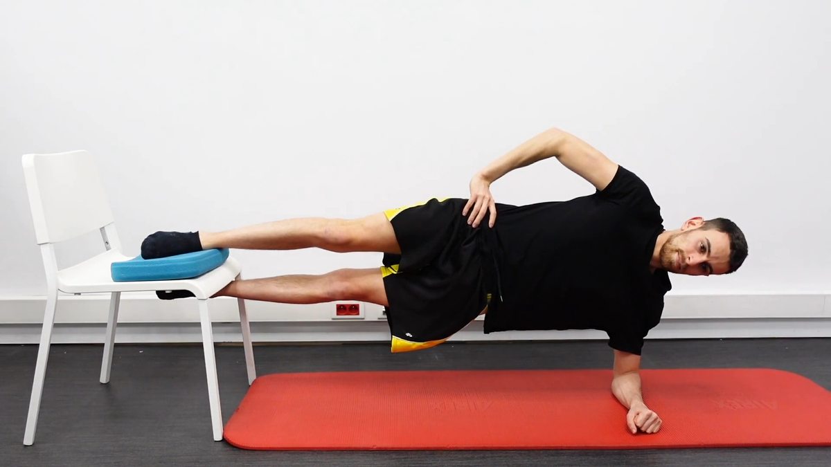 Isometric Lateral Plank, Foot on Support, Leg Extended
