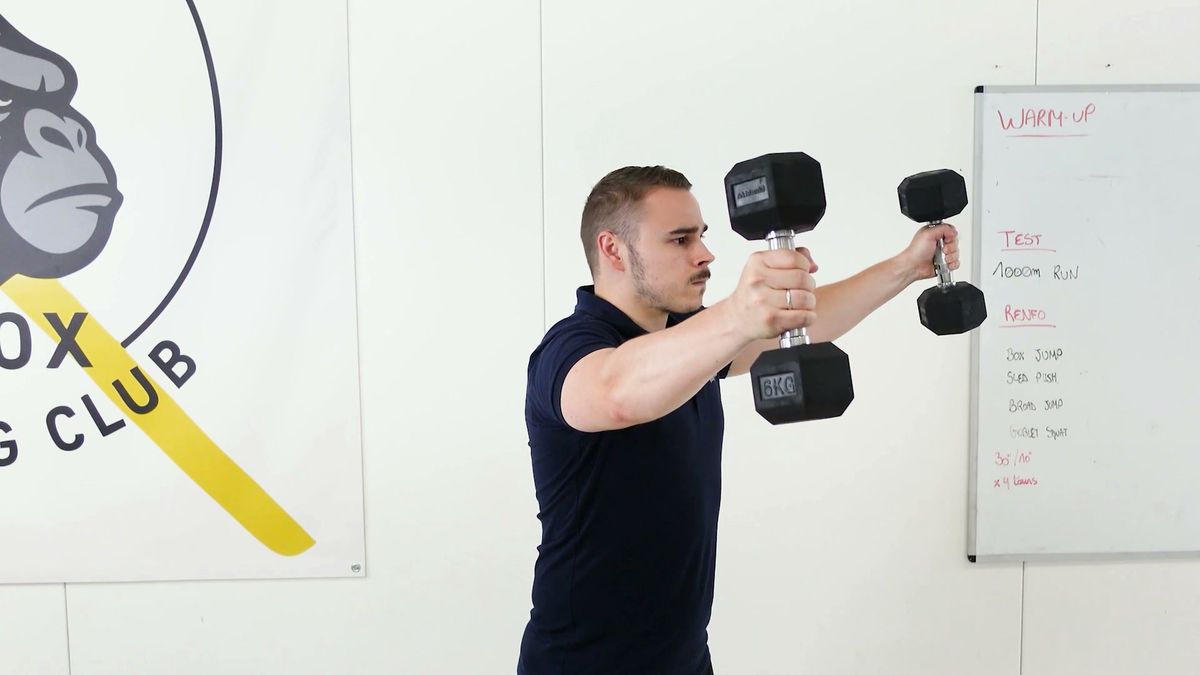 Standing Y-Position Arm Raise With Heavy Weights