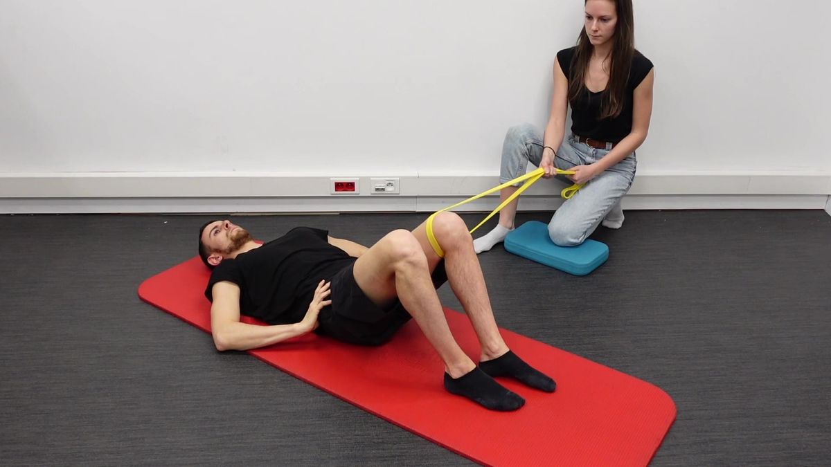Hip Adduction Strengthening Supine With an Elastic Band