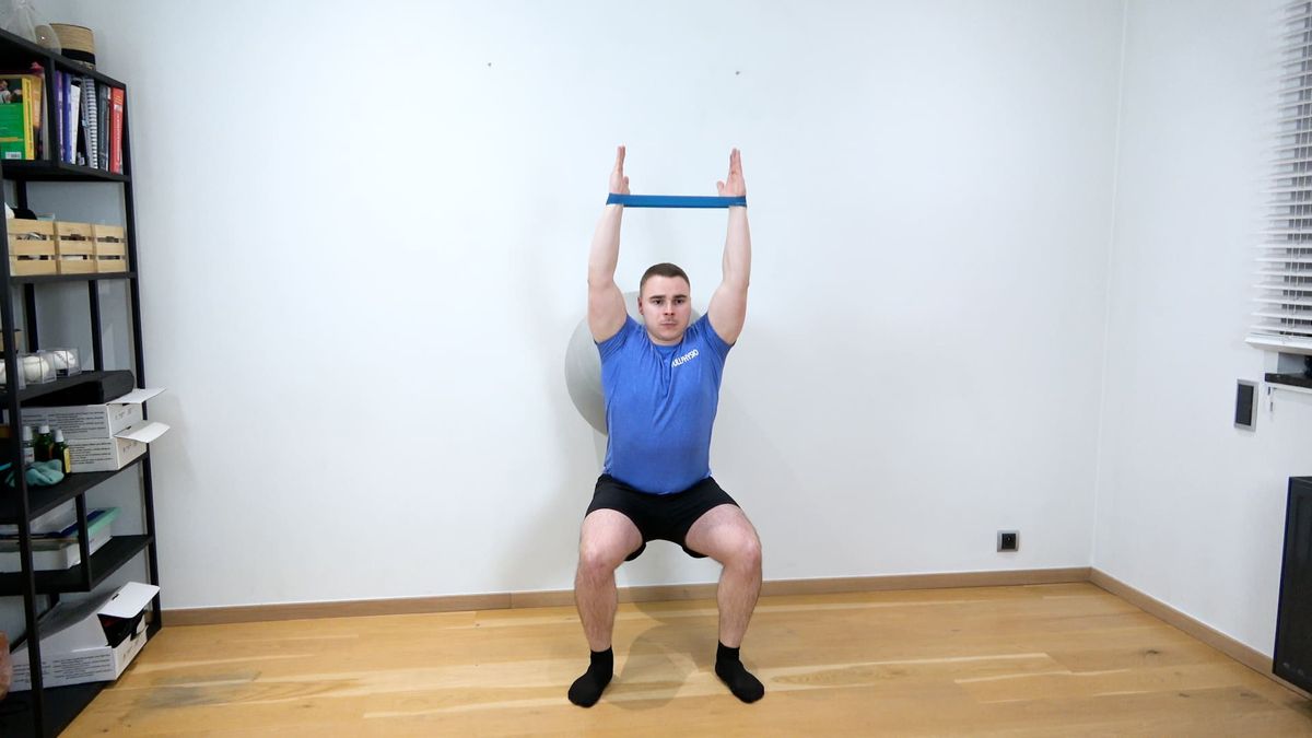 Wall Squat With Arm Elevation