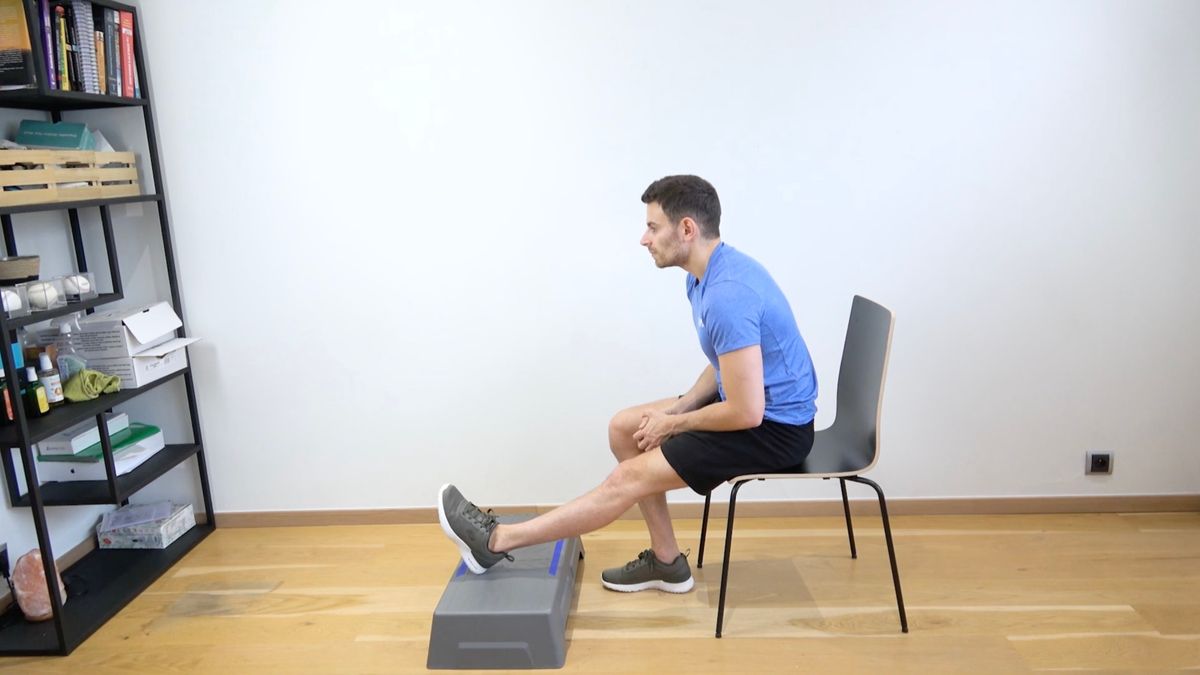 Single-Leg Hamstring Stretch in Sitting With Step